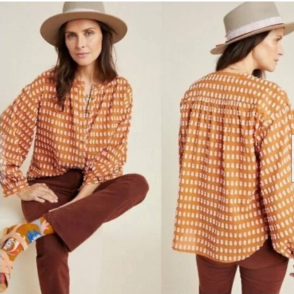 Anthropologie Pilcro Tavi Textured Button Down Long Sleeve Blouse Top Size XS